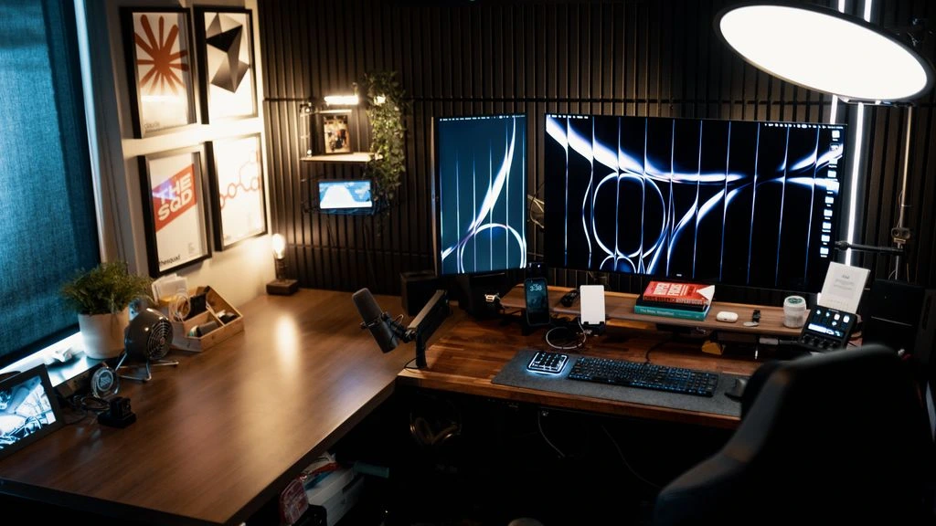 Editorial newsroom with review dashboards on monitors